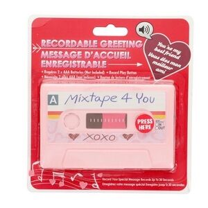 Valentine Recordable Pink Greeting Card with Cassette Design
